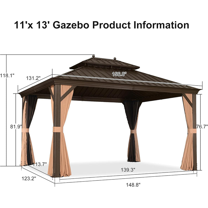 PURPLE LEAF Outdoor Hardtop Gazebo for Garden Bronze Double Roof Aluminum Frame Pavilion with String Lights-clear