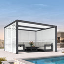 PURPLE LEAF Athena Louvered Pergola Grey Outdoor Aluminum Pergola with Shutter Wall Adjustable Gazebo Rainproof for Patio Deck Garden
