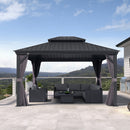 PURPLE LEAF Patio Gazebo for Backyard Grey Hardtop Galvanized Steel Roof Awning with Upgrade Curtain
