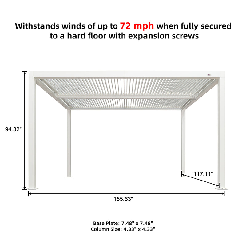 PURPLE LEAF Louvered Pergola white Outdoor Aluminum Pergola with Shutter Wall Adjustable Gazebo Rainproof for Patio Deck Garden