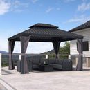 PURPLE LEAF Patio Gazebo for Backyard Grey Hardtop Galvanized Steel Roof Awning with Upgrade Curtain