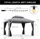 PURPLE LEAF Patio Gazebo for Pool Light Grey Hardtop Galvanized Steel Roof with String Lights-milky