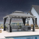 PURPLE LEAF Patio Gazebo for Pool Light Grey Hardtop Galvanized Steel Roof with String Lights-milky