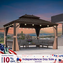 PURPLE LEAF Outdoor Hardtop Gazebo for Garden Bronze Double Roof Aluminum Frame Pavilion with String Lights-clear