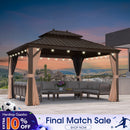 PURPLE LEAF Outdoor Hardtop Gazebo for Garden Bronze Double Roof Aluminum Frame Pavilion with String Lights-clear