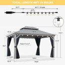 PURPLE LEAF Patio Gazebo for Pool Light Grey Hardtop Galvanized Steel Roof with String Lights-milky