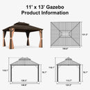 PURPLE LEAF Outdoor Hardtop Gazebo for Garden Bronze Double Roof Aluminum Frame Pavilion with String Lights-clear