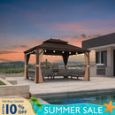 PURPLE LEAF Outdoor Hardtop Gazebo for Garden Bronze Double Roof Aluminum Frame Pavilion with String Lights-milky