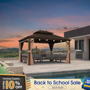 PURPLE LEAF Outdoor Hardtop Gazebo for Garden Bronze Double Roof Aluminum Frame Pavilion with String Lights-clear