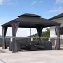 PURPLE LEAF Patio Gazebo for Backyard Grey Hardtop Galvanized Steel Roof Awning with Reinforcement Support Rod