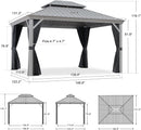 PURPLE LEAF Patio Gazebo for Pool Light Grey Hardtop Galvanized Steel Roof with Upgraded Curtains