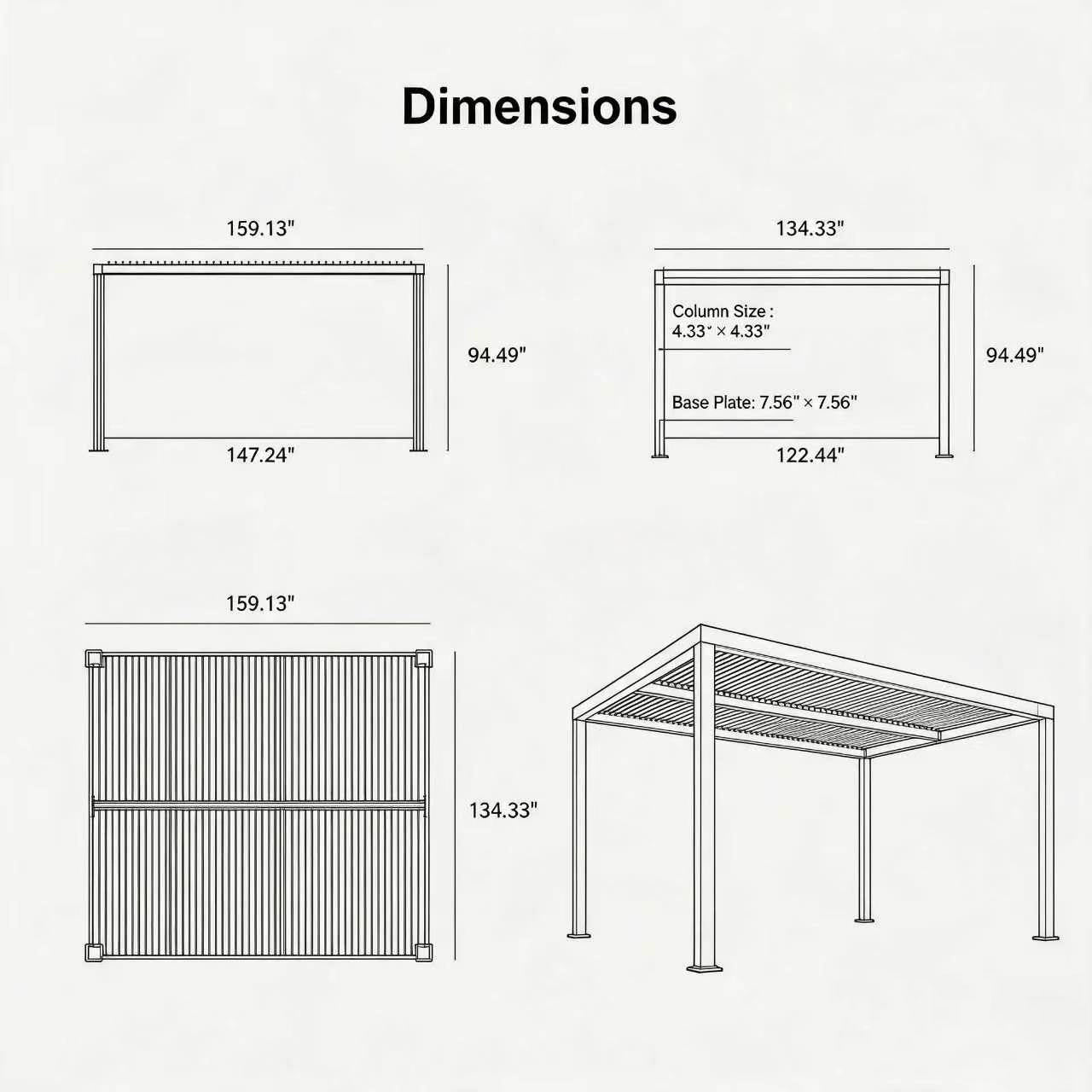 Louvered Aluminum Pergola | Shutter Wall & Rainproof