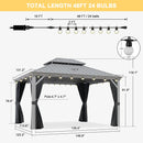PURPLE LEAF Patio Gazebo for Pool Light Grey Hardtop Galvanized Steel Roof with String Lights-clear