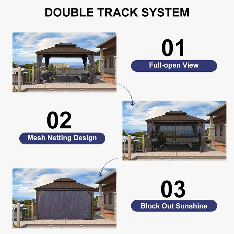 PURPLE LEAF Outdoor Hardtop Gazebo for Garden Bronze Double Roof Aluminum Frame Pavilion