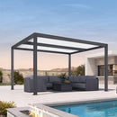 PURPLE LEAF Athena Louvered Pergola Modern Grey Pergola White Roof with Sanori Patio Couch Set Modular Sofas for Deck Backyard Garden