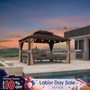PURPLE LEAF Outdoor Hardtop Gazebo for Garden Bronze Double Roof Aluminum Frame Pavilion with String Lights-milky
