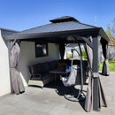 PURPLE LEAF Patio Gazebo for Backyard Grey Hardtop Galvanized Steel Roof Awning String Lights-milky