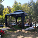 PURPLE LEAF Patio Gazebo for Backyard Grey Hardtop Galvanized Steel Roof Awning with Upgrade Curtain