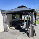 PURPLE LEAF Patio Gazebo for Backyard Grey Hardtop Galvanized Steel Roof Awning with Upgrade Curtain