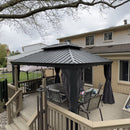 PURPLE LEAF Patio Gazebo for Backyard Grey Hardtop Galvanized Steel Roof Awning String Lights-milky