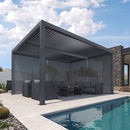 PURPLE LEAF Athena Louvered Pergola Grey Outdoor Aluminum Pergola with Solid Color Roller Blind Adjustable Gazebo for Patio Deck Garden