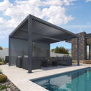 PURPLE LEAF Athena Louvered Pergola Grey Outdoor Aluminum Pergola with Solid Color Roller Blind Adjustable Gazebo for Patio Deck Garden