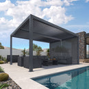 PURPLE LEAF Athena Louvered Pergola Grey Outdoor Aluminum Pergola with Solid Color Roller Blind Adjustable Gazebo for Patio Deck Garden