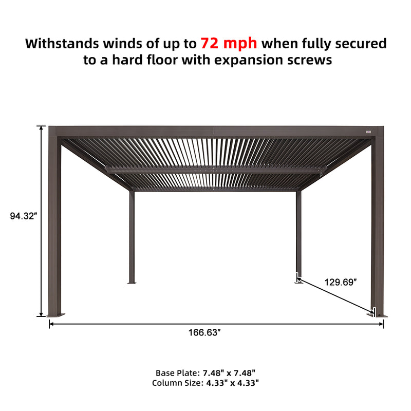 PURPLE LEAF Louvered Pergola Bronze Outdoor Aluminum Pergola with Shutter Wall Adjustable Gazebo Rainproof for Patio Deck Garden