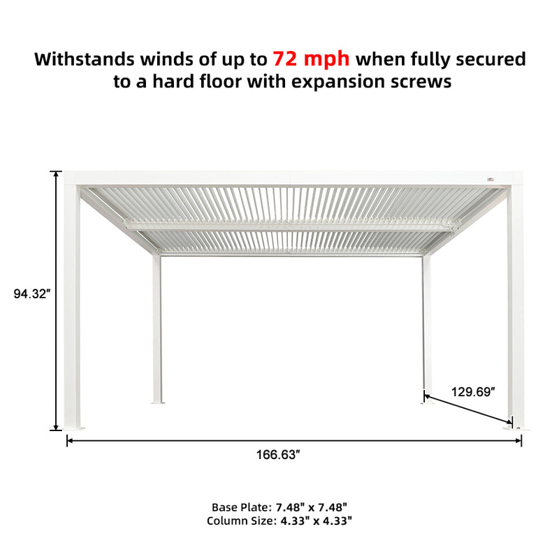 PURPLE LEAF Louvered Pergola White Outdoor Aluminum Pergola with Roller Blind Adjustable Gazebo Rainproof for Patio Deck Garden