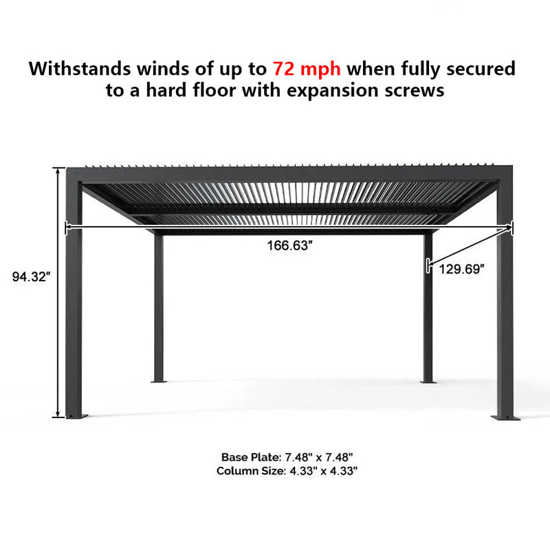 PURPLE LEAF Louvered Pergola Grey Outdoor Aluminum Pergola with Strip Lights Adjustable Gazebo Rainproof for Patio Deck Garden