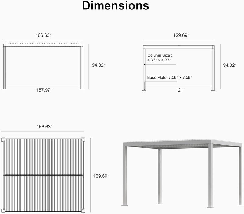 PURPLE LEAF Louvered Pergola Modern White Pergola with Adjustable Roof for Deck Backyard Garden