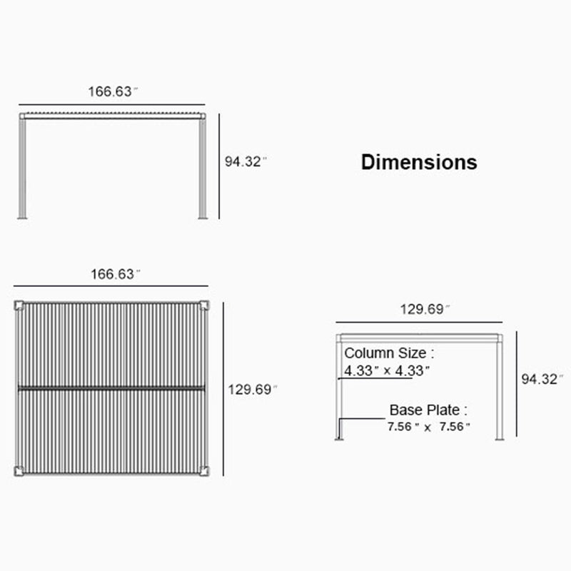 PURPLE LEAF Louvered Pergola Grey Outdoor Aluminum Pergola with Roller Blind Adjustable Gazebo Rainproof for Patio Deck Garden