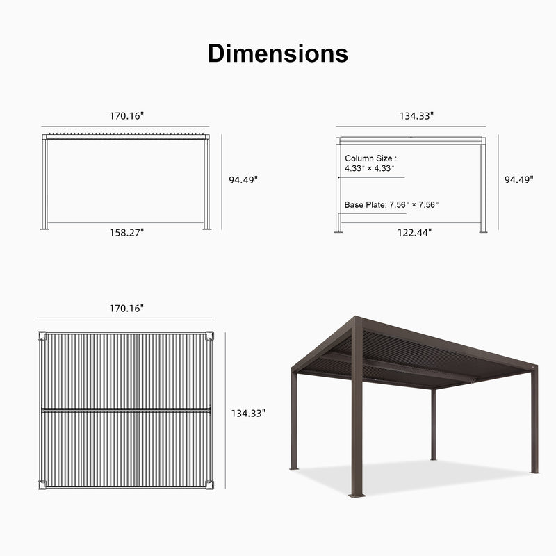 PURPLE LEAF Outdoor Louvered Pergola Adjustable Metal Roof Bronze Hardtop Gazebo Patio Pavilion