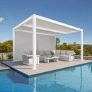PURPLE LEAF Athena Louvered Pergola White Outdoor Aluminum Pergola with Solid Color Roller Blind Adjustable Gazebo for Patio Deck Garden