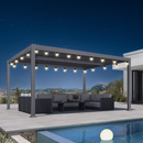 PURPLE LEAF Caesar Louvered Pergola with Yellow String Lights Patio Aluminum Pergola with Independent Adjustable Rainproof Roof Hardtop Pergola for Outdoor Deck Garden Yard