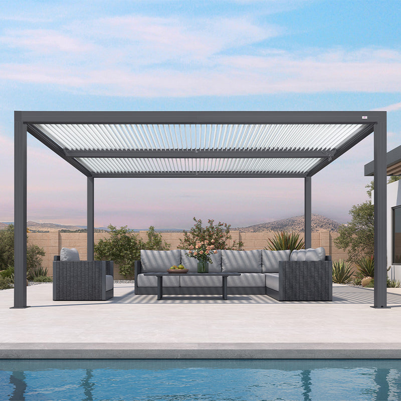 PURPLE LEAF Louvered Pergola Modern Grey Pergola with White Roof for Deck Backyard Garden