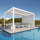 PURPLE LEAF Athena Louvered Pergola White Outdoor Aluminum Pergola with Solid Color Roller Blind Adjustable Gazebo for Patio Deck Garden