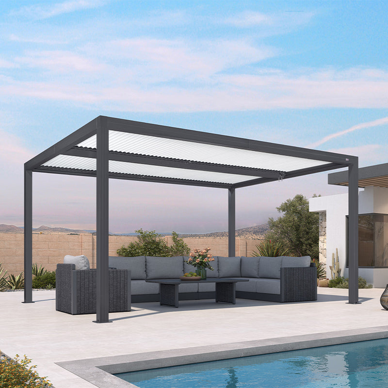 PURPLE LEAF Louvered Pergola Modern Grey Pergola with White Roof for Deck Backyard Garden