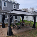 PURPLE LEAF Patio Gazebo for Pool Light Grey Hardtop Galvanized Steel Roof with String Lights-milky
