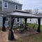 PURPLE LEAF Patio Gazebo for Pool Light Grey Hardtop Galvanized Steel Roof with String Lights-milky