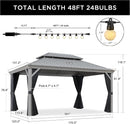 PURPLE LEAF Patio Gazebo for Pool Light Grey Hardtop Galvanized Steel Roof with String Lights-milky