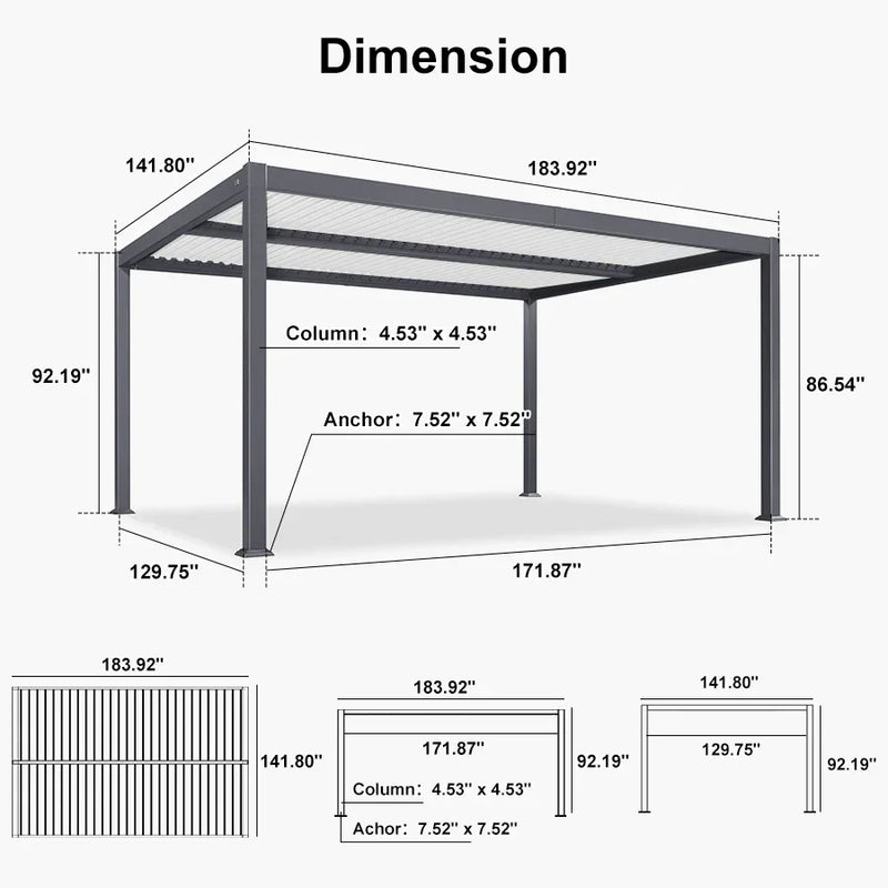 PURPLE LEAF Louvered Pergola with String Lights Patio Aluminum Pergola with Independent Adjustable Rainproof Roof With Yellow Lights