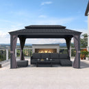 PURPLE LEAF Patio Gazebo for Backyard Grey Hardtop Galvanized Steel Roof Awning with Upgrade Curtain