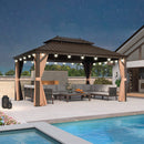 PURPLE LEAF Outdoor Hardtop Gazebo for Garden Bronze Double Roof Aluminum Frame Pavilion with String Lights