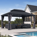PURPLE LEAF Patio Gazebo for Backyard Grey Hardtop Galvanized Steel Roof Awning with Reinforcement Support Rod