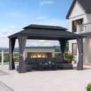 PURPLE LEAF Patio Gazebo for Backyard Grey Hardtop Galvanized Steel Roof Awning with Upgrade Curtain