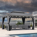 PURPLE LEAF Patio Gazebo for Pool Light Grey Hardtop Galvanized Steel Roof with String Lights-milky
