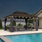 PURPLE LEAF Outdoor Hardtop Gazebo for Patio Bronze Aluminum Frame Pavilion with Navy-Blue Curtain and String Lights