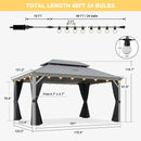 PURPLE LEAF Patio Gazebo for Pool Light Grey Hardtop Galvanized Steel Roof with String Lights-clear