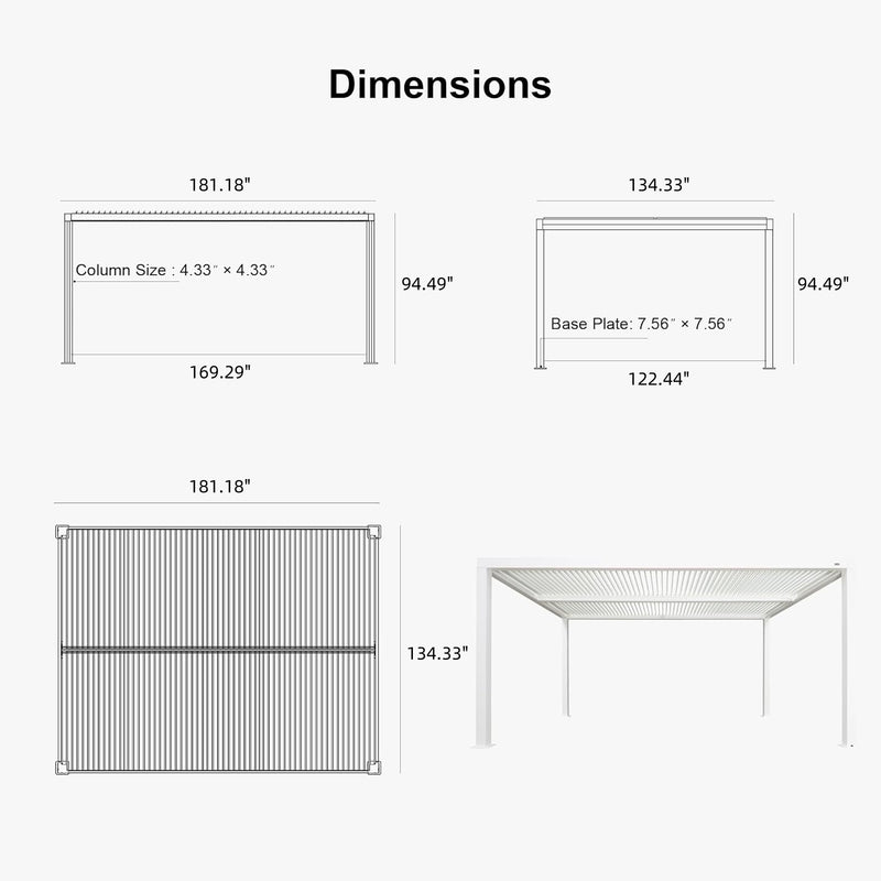 PURPLE LEAF Athena Louvered Pergola Modern White Pergola with Adjustable Roof for Deck Backyard Garden